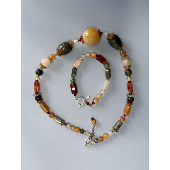 Beggar Beads Sterling Silver Necklace & Bracelet Set Semi-Precious Stones - Picture 4 of 8